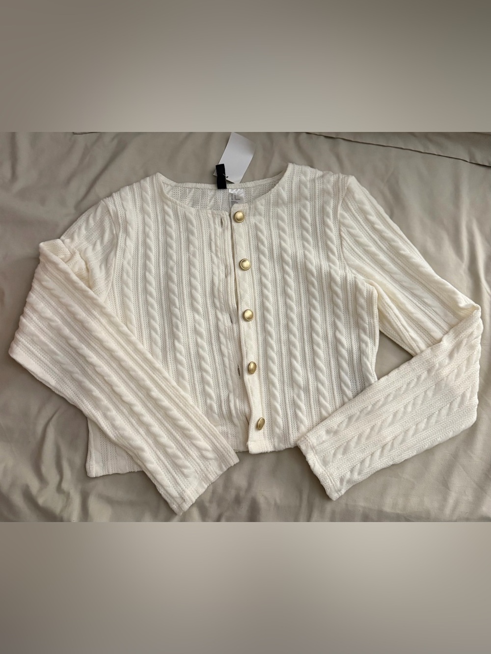 H&M Cream Cable-Knit Button Cardigan with Gold Buttons